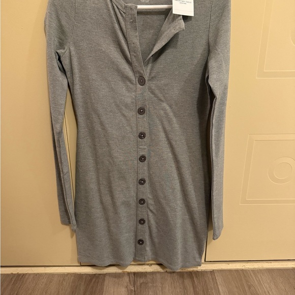 American Eagle Outfitters Gray Long Sleeve Button Dress - Picture 1 of 3